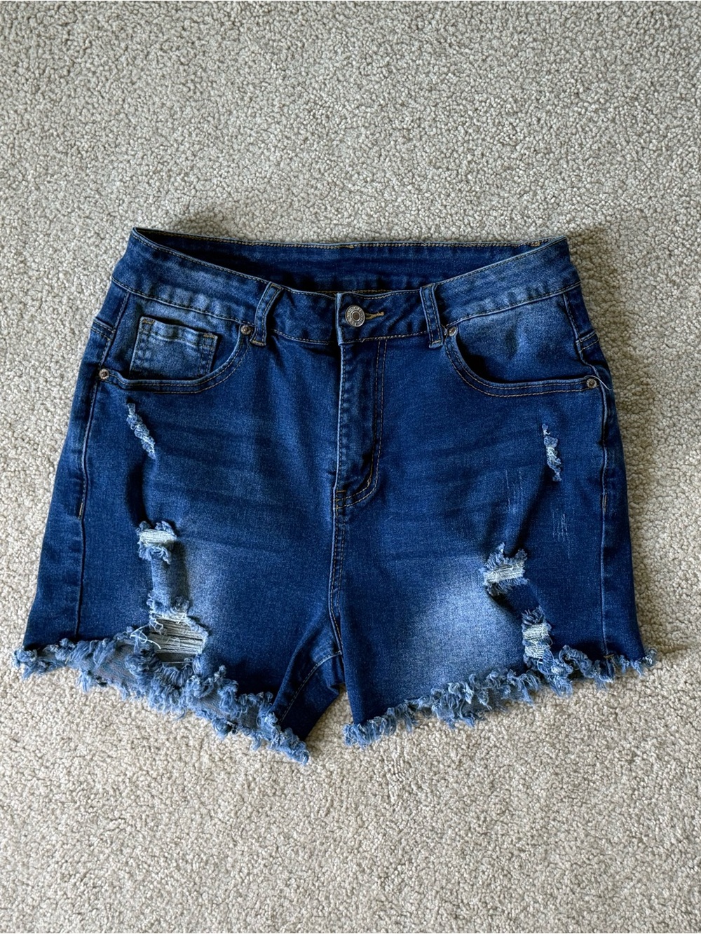 Jeans Brand High-Waist Distressed Denim Shorts - Dark Blue STRETCH - Medium